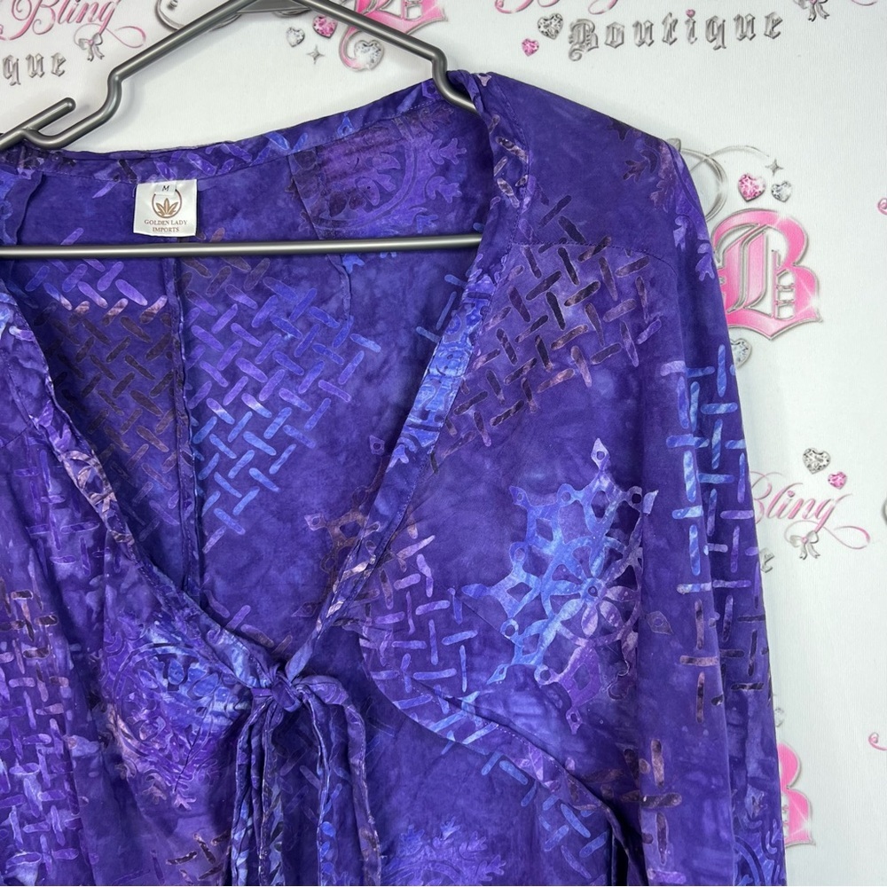 Golden Lady Purple cardigan wrap cape coverup  Tie-Front Blouse - Picture 6 of 8